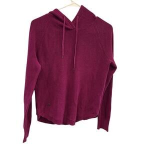 Ralph Lauren Womens Waffle Knit Hoodie Size M Pullover Aubergine Purple Thermal